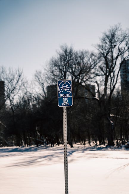 Snowy bike route sign